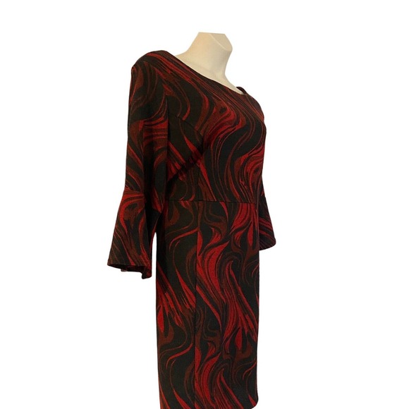 Midnight Velvet Textured Bell Sleeve Office Church Party Knee Length Red Dress - Picture 5 of 12